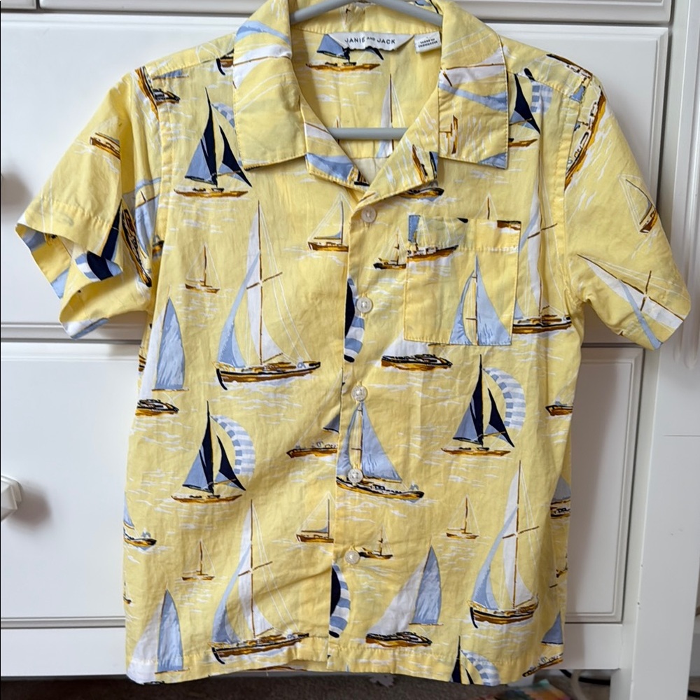 Janie and Jack Nautical Yellow Sailboat Print Shirt. Size 4t.